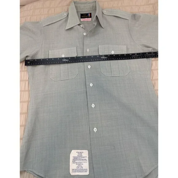 Vintage Men's FLYING CROSS Uniform Shirt - Green Short Sleeve Size Small 10 1/2 - Picture 8 of 11